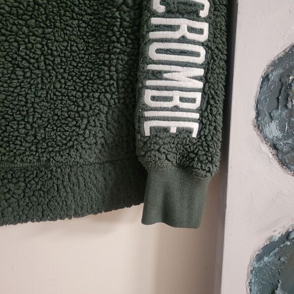 Abercrombie & Fitch Size Small Pullover Sherpa Hoodie Green Spellout, casual - Picture 6 of 9